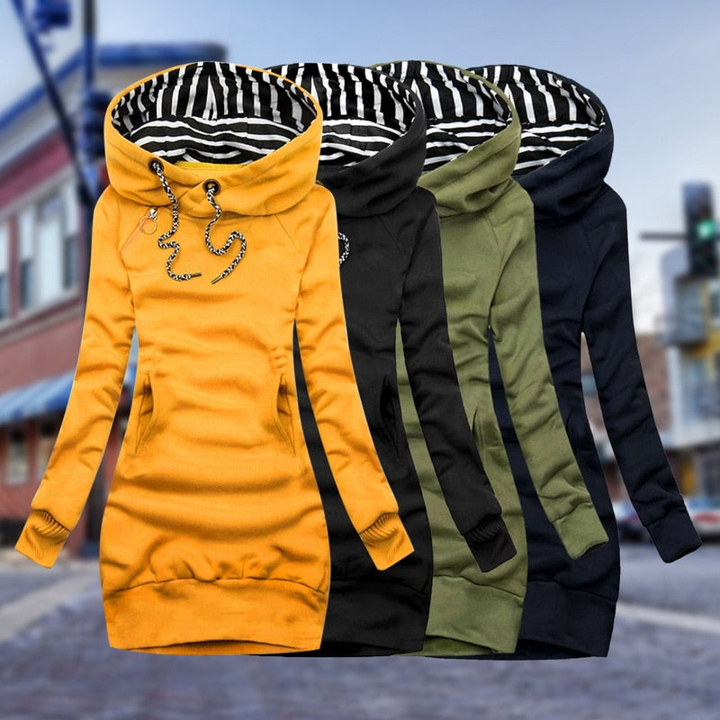Zofia | Women's Slim Fit Hoodie Dress with Drawstring Hood and Side Pockets