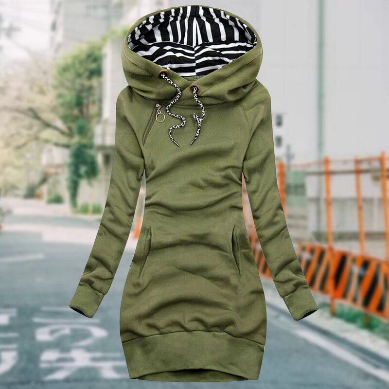 Zofia | Women's Slim Fit Hoodie Dress with Drawstring Hood and Side Pockets