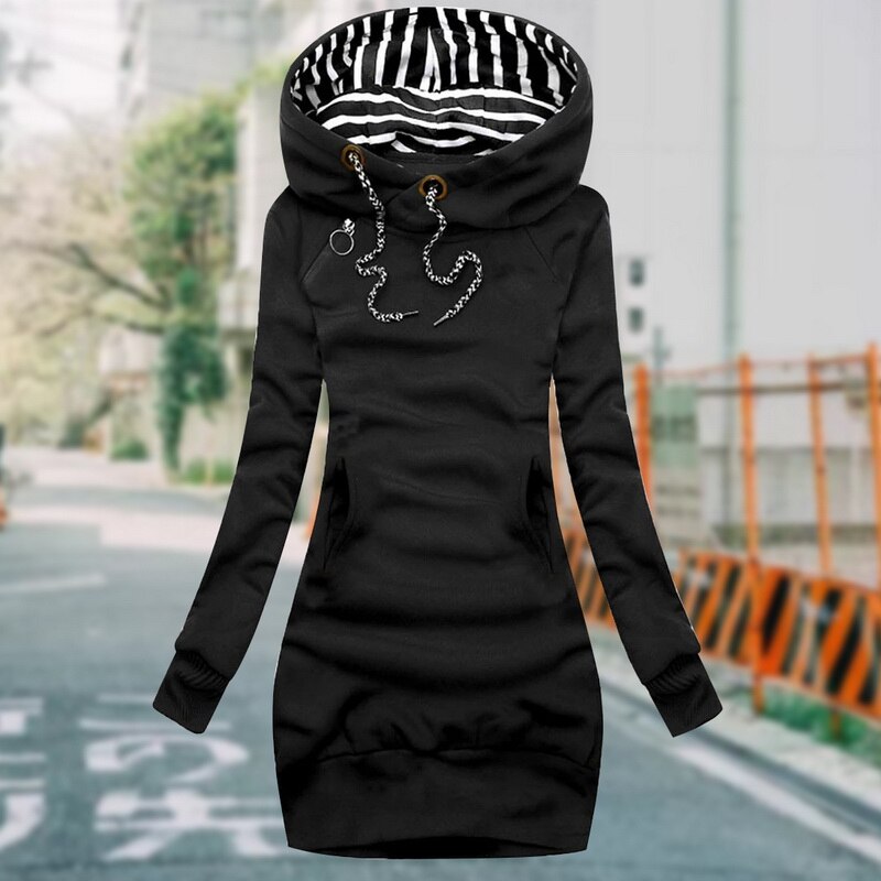 Zofia | Women's Slim Fit Hoodie Dress with Drawstring Hood and Side Pockets