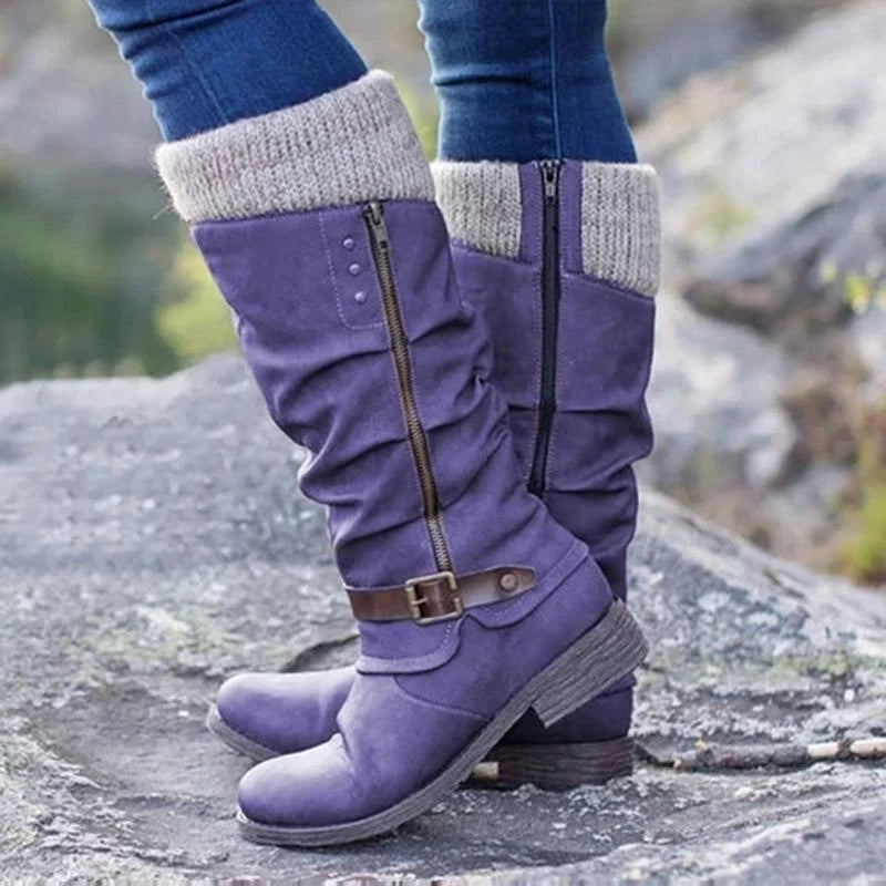 Pippa  Women’s Winter High Boots with Side Zip & Block Heel