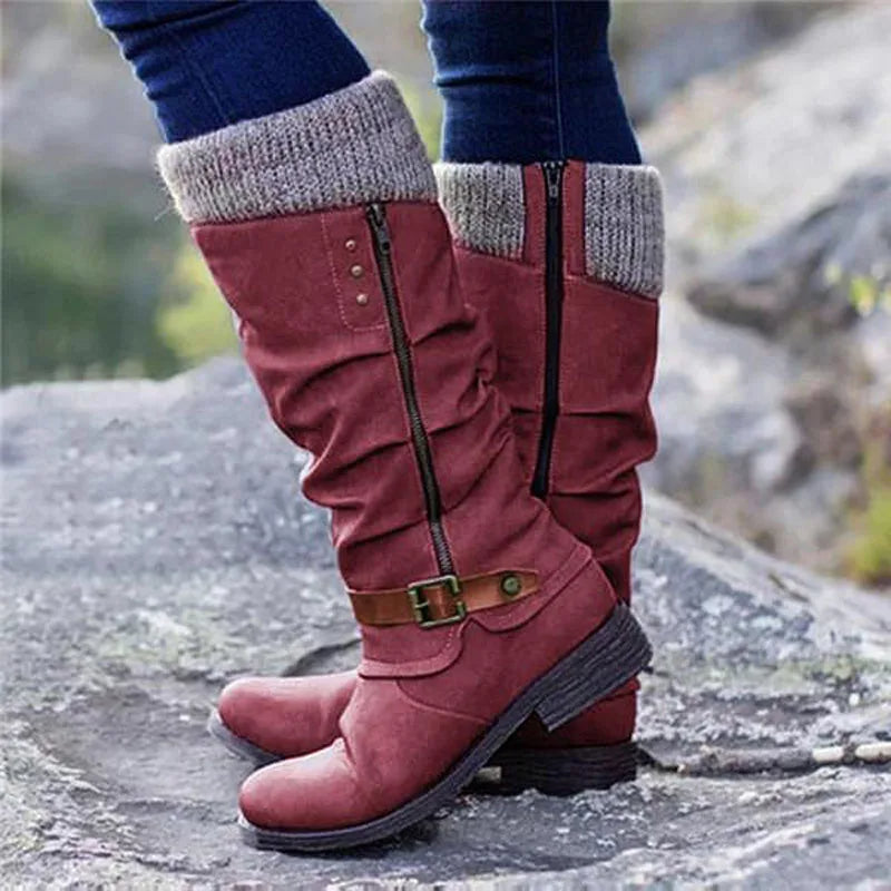 Pippa  Women’s Winter High Boots with Side Zip & Block Heel
