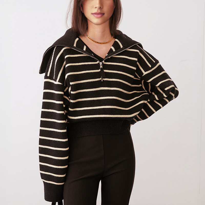 Harlow | Women's Striped Half-Zip Sweater with Sailor Collar