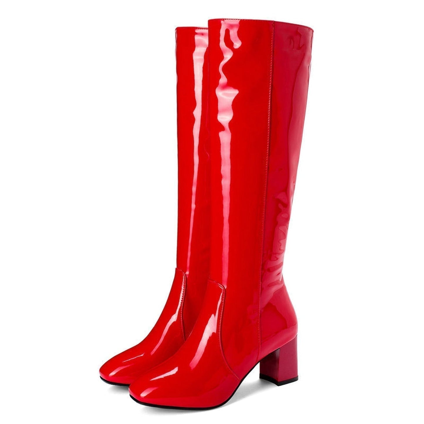 Lillie | Women’s Knee High Boots with Shiny Finish & Block Heel