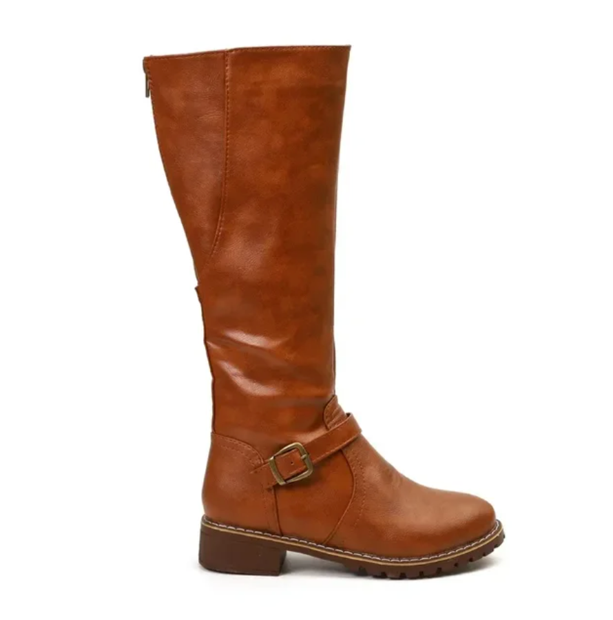 Lily | Women’s Knee High Boots with Buckle Strap & Low Block Heel