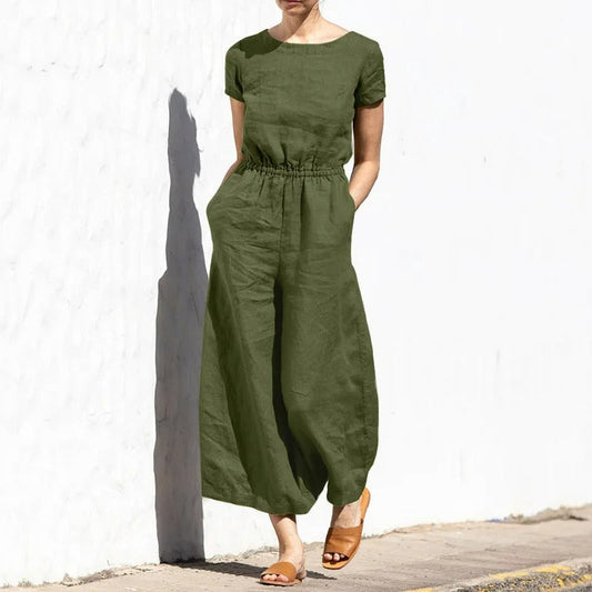 Xarinda | Women's Sleeveless Linen Jumpsuit with Loose Wide-Leg Pants