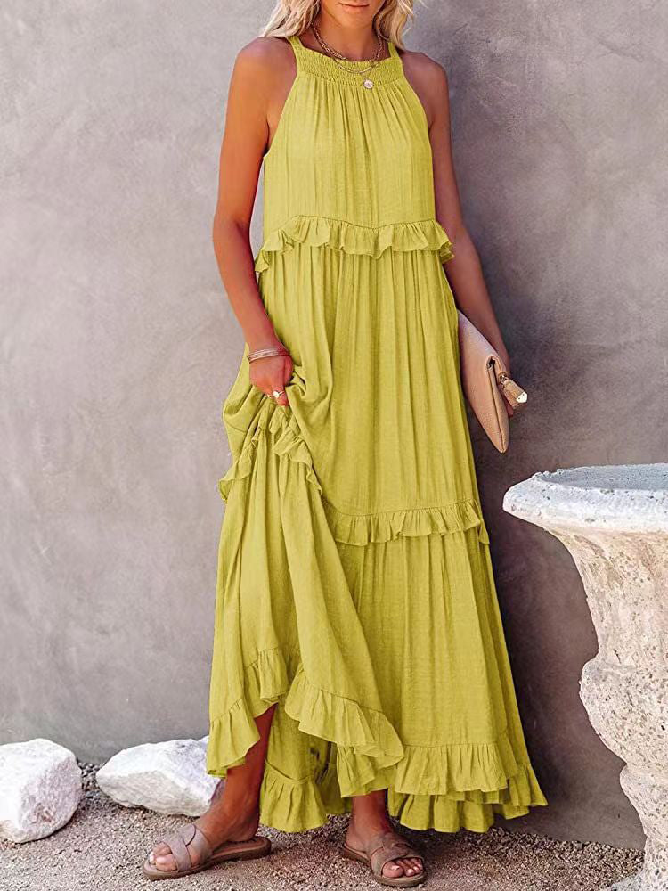 Dorianne | Women’s Maxi Dress – Halter Neck with Tiered Ruffles