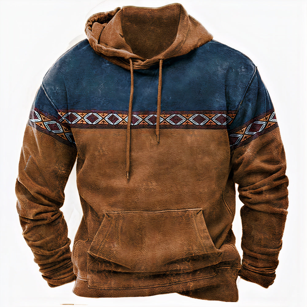 Alan | Men’s Vintage Hoodie with Ethnic Pattern Detailing