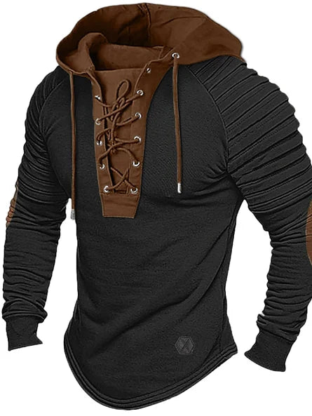 Mitchell | Men’s Two-Tone Lace-Up Hoodie Sweater – Streetwear Style Pullover with Drawstring Hood