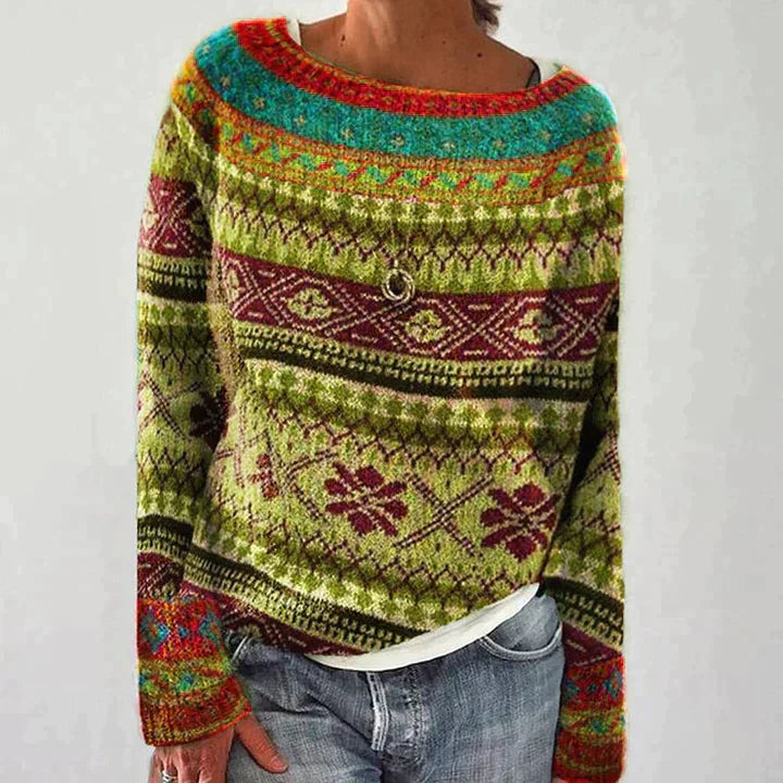 Wilhelmina | Women's Knit Sweater with Colourful Tribal Print – Stylish and Comfortable