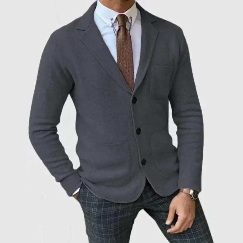 Ivano | Men's Slim Fit Cardigan with Reversed Collar and Button Details