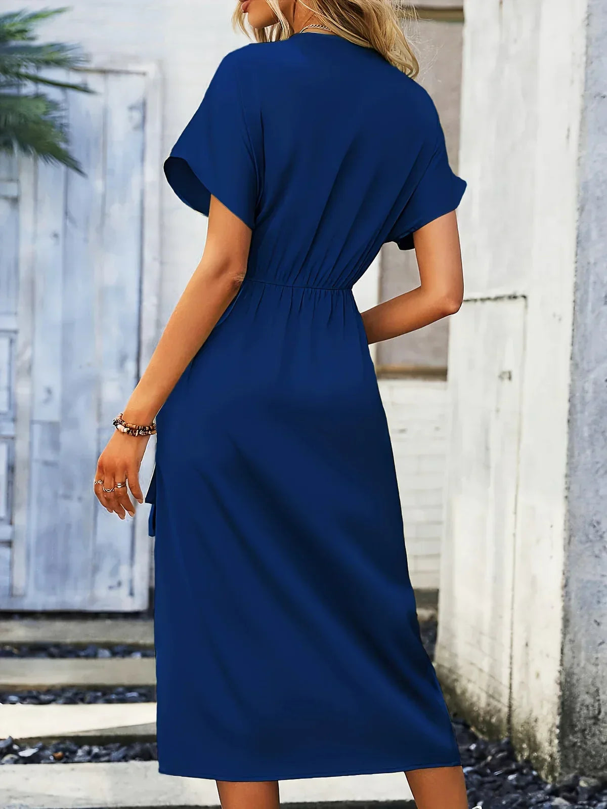 Freya | Elegant V-Neck Wrap Dress with Waist Tie & Side Slit – Casual to Formal Look