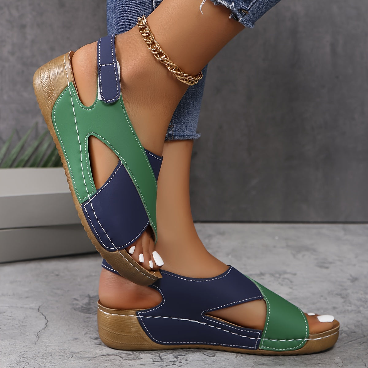 Josela | Women’s Two-Tone Platform Open Toe Sandals with Back Velcro Sling Strap