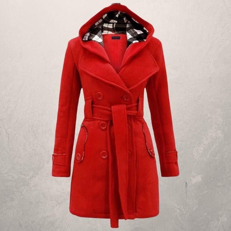 Jehanna | Women's Cotton Trench Coat with Belt and Hood – Double-Breasted Slim Fit Winter Coat