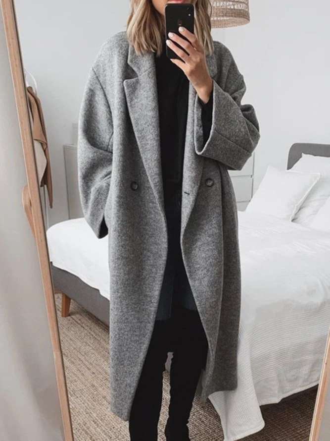 Alodie | Women's Double-Breasted Long Trench Coat – Stylish Oversized Fit with Thick Fabric