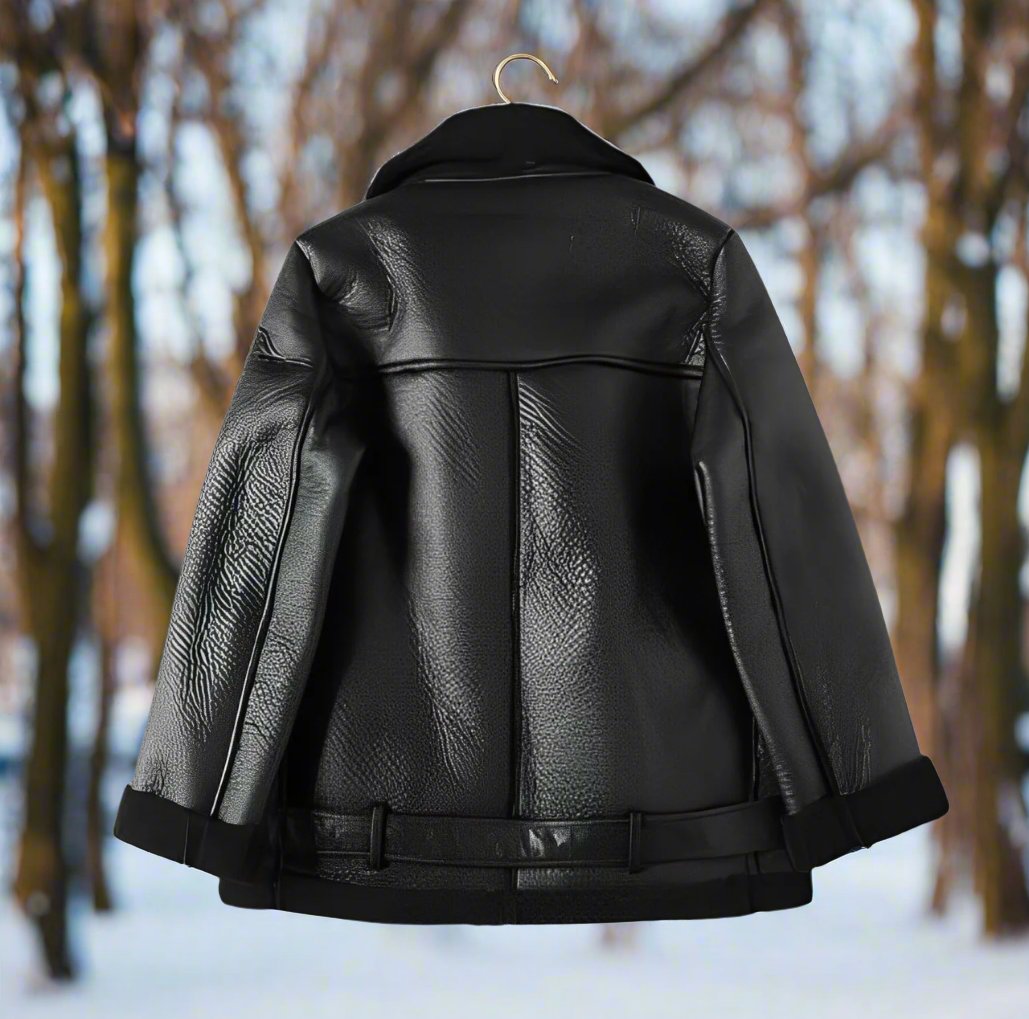 Waltera | Women's Stylish Leather Biker Jacket with Polo Collar & Fleece Lining