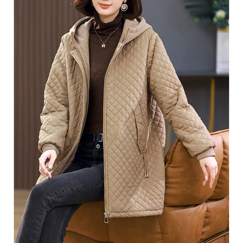 Dilara | Women's Winter Jacket with Hood, Fleece Lining, and Diamond Quilting