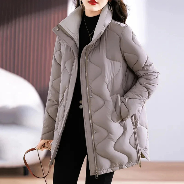 Daglinde | Long Puffer Jacket with High Collar and Zip Closure