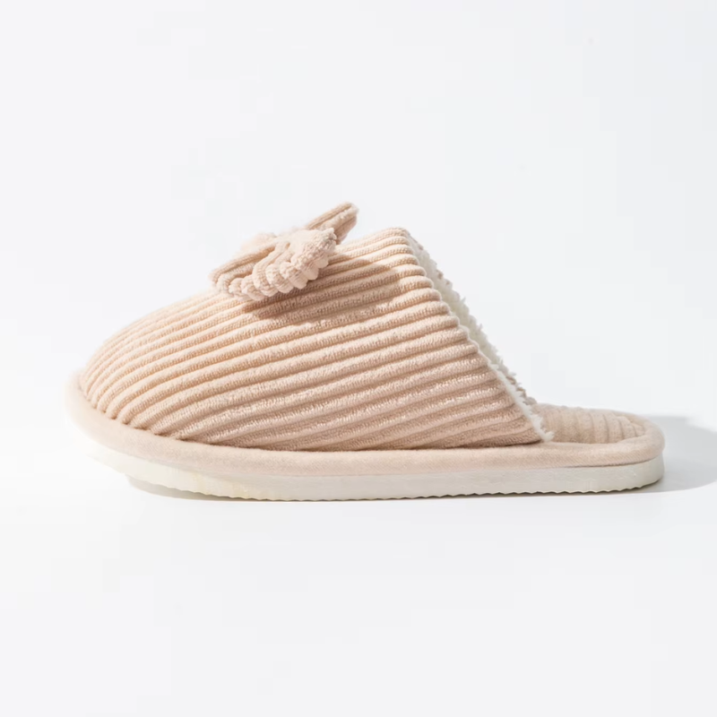 Donna | Women's Lightweight Ribbed Plush House Slippers with Ribbon Decor