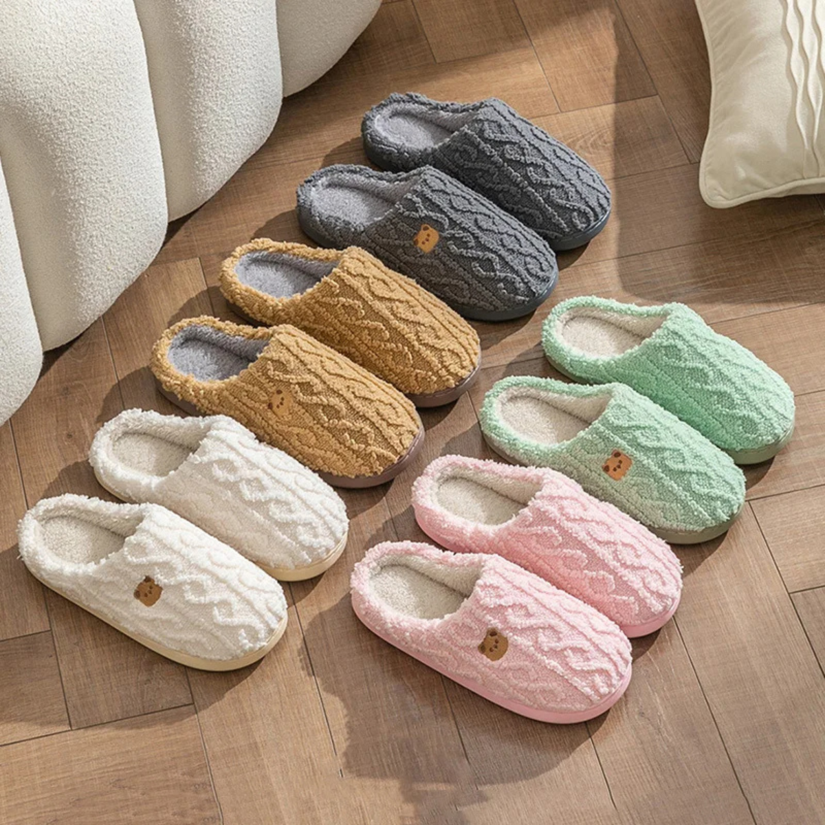 Viktualia | Women's Winter Slippers with Teddy Embroidery, Soft Plush Fabric & Non-Slip Sole