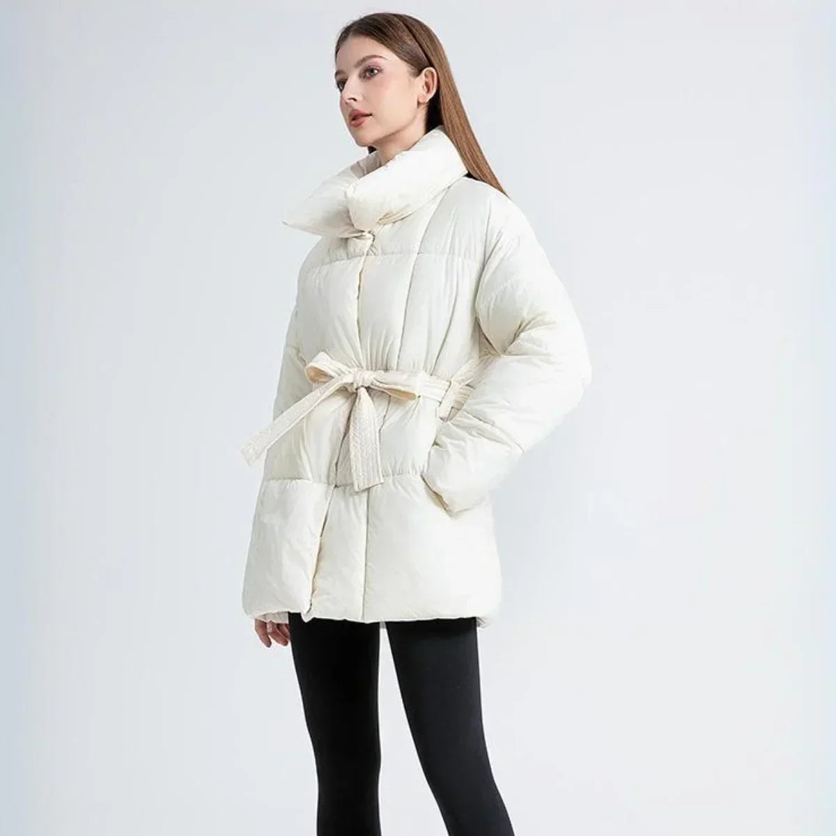 Ysabellea | Women's Padded Winter Coat with Wrap Collar and Adjustable Belt