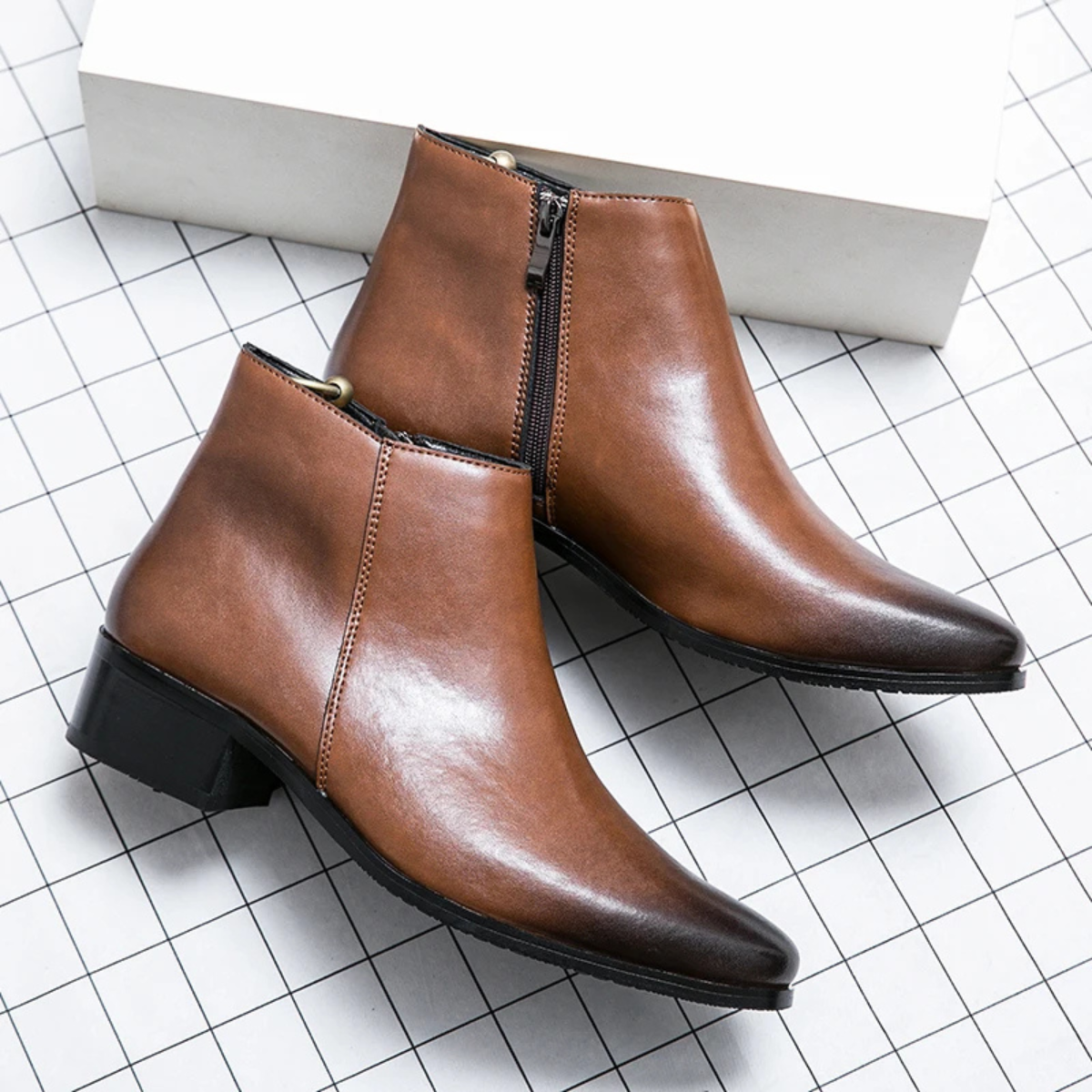 The Henley Men’s Classic High Heel Leather Chelsea Dress Boots
