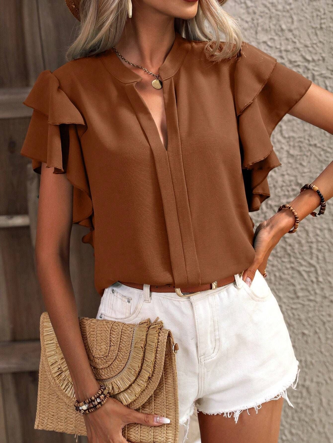 Gracelynne | V-Neck Ruffle Sleeve Blouse – Effortless Chic for Work & Weekend