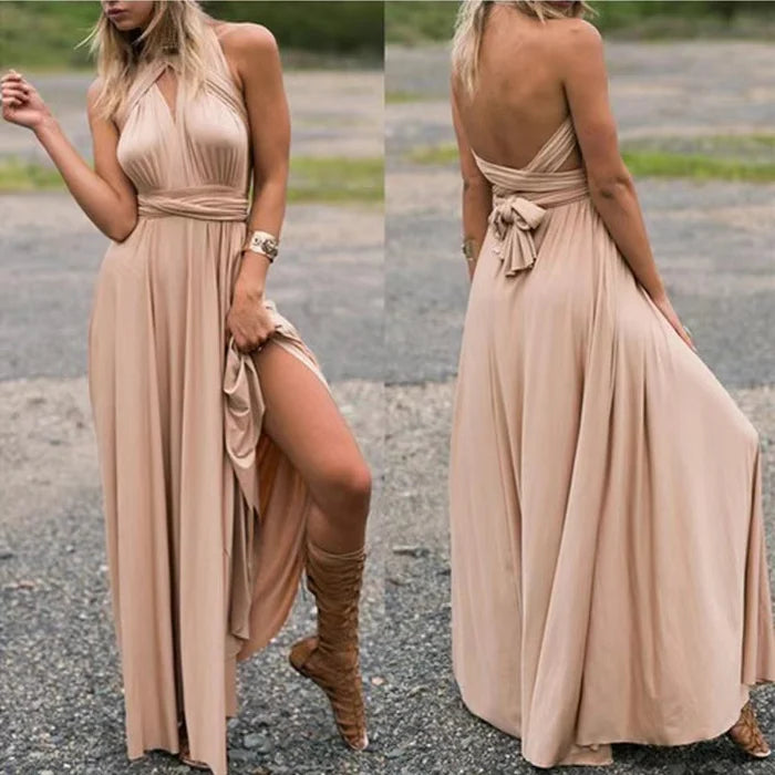 Belinda | Women's Solid Colour Wrap Maxi Dress with Customisable Style