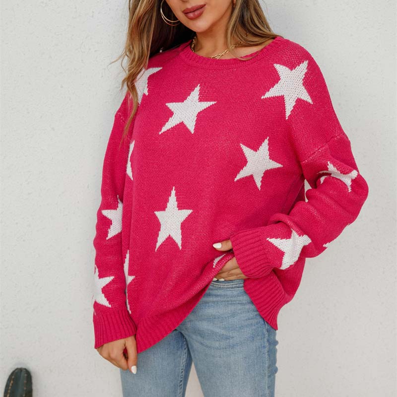 Perilora | Women’s Star Design Knitted Sweater – Modern & Comfortable