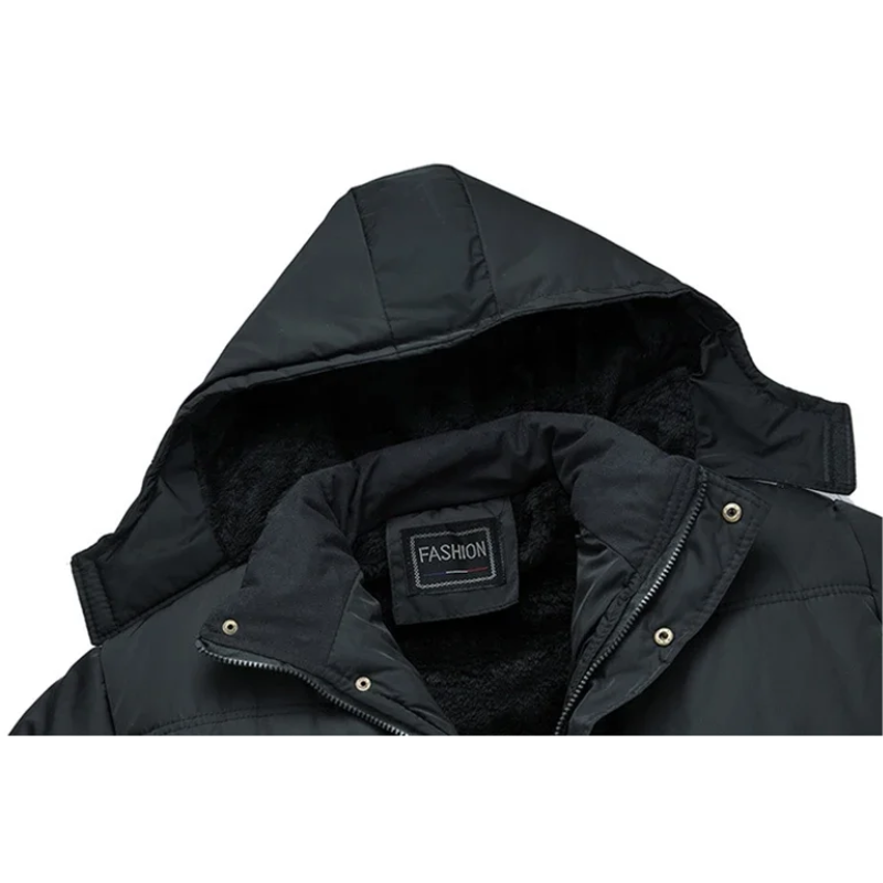 Marlon | Men's Black Winter Jacket with Hood – Padded & Fleece Lined for Maximum Warmth