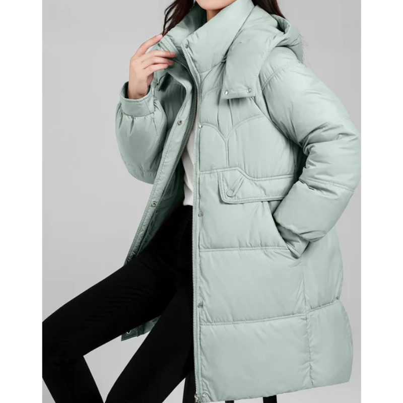 Elisa | Women's Quilted Parka Winter Jacket with Stand Collar and Removable Hood