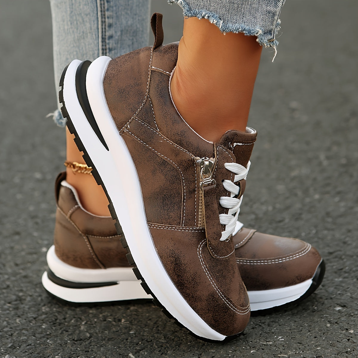 Grace | Women's Premium Lace-Up Side Zip Fashion Sneakers – Stylish & Comfortable