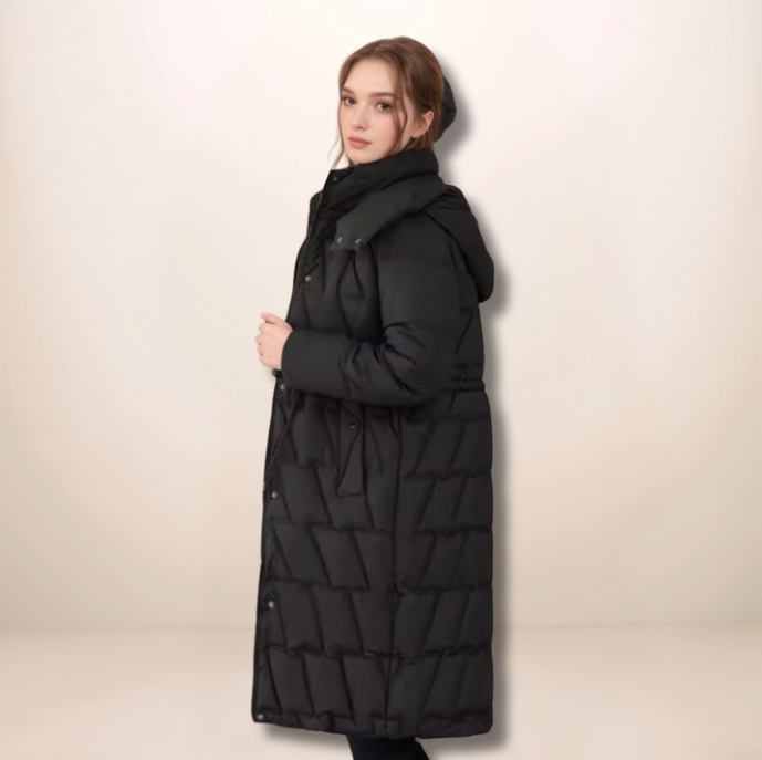 Cosima | Long Quilted Hooded Jacket with Zip and Drawstring Waist for Winter