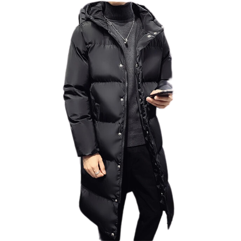 Fritz | Men's Long Quilted Winter Coat – Waterproof, Black with Side Pockets