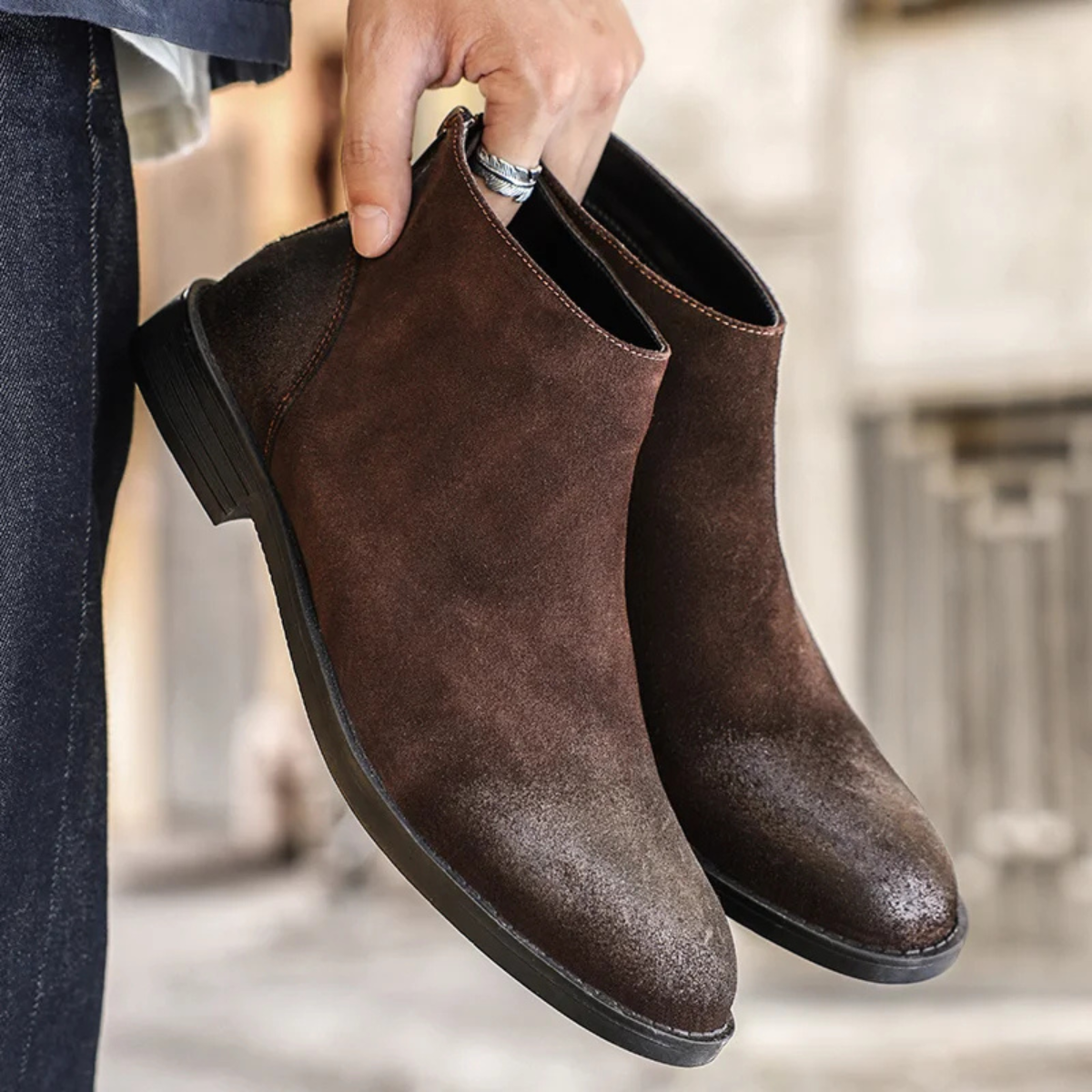 The Villefranche Men’s Trendy Vintage Suede Chelsea Boots