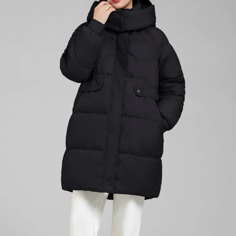 Elisa | Women's Quilted Parka Winter Jacket with Stand Collar and Removable Hood