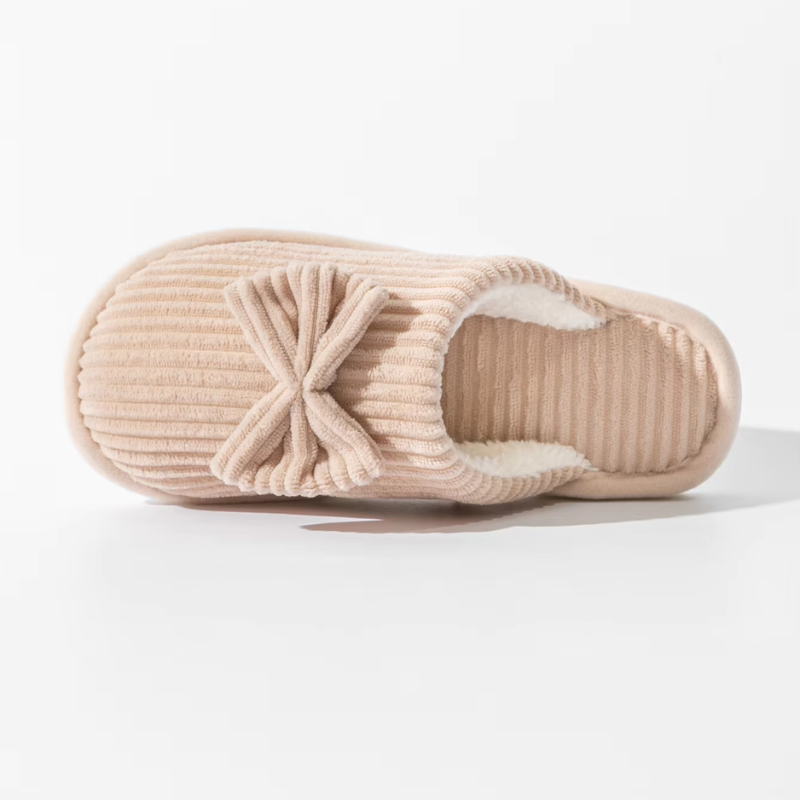 Donna | Women's Lightweight Ribbed Plush House Slippers with Ribbon Decor