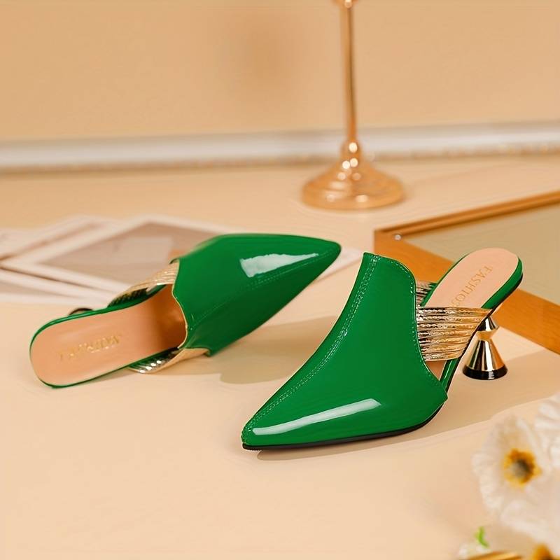 Lioren | Women’s Pointed Toe Slip-On Mules – Chic Metal Heel Office & Party Shoes