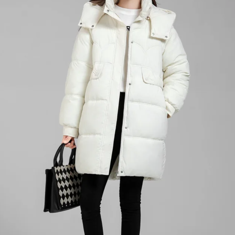 Elisa | Women's Quilted Parka Winter Jacket with Stand Collar and Removable Hood