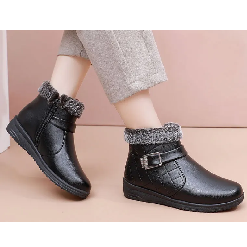 Alvilda | Women's Ankle Boots with Side Zip, Buckle Details, and Fleece Lining for Ultimate Comfort