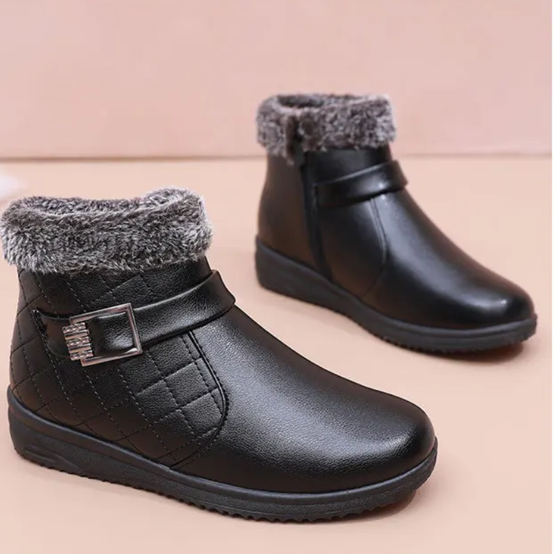 Alvilda | Women's Ankle Boots with Side Zip, Buckle Details, and Fleece Lining for Ultimate Comfort