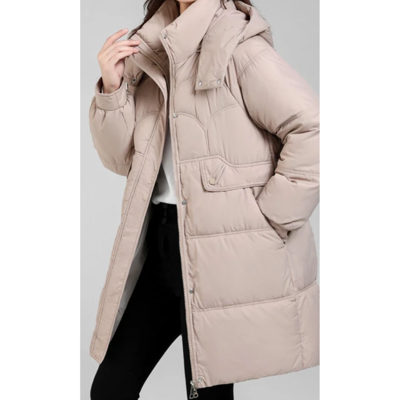 Elisa | Women's Quilted Parka Winter Jacket with Stand Collar and Removable Hood