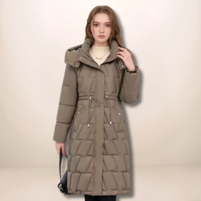 Cosima | Long Quilted Hooded Jacket with Zip and Drawstring Waist for Winter