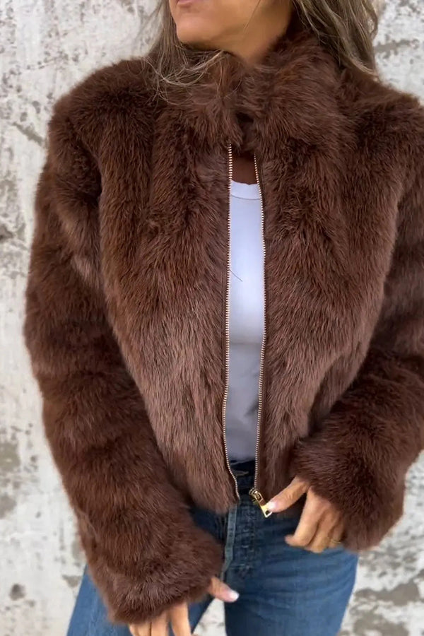 Earnhild | Women’s Faux Fur Turtleneck Jacket with Zip Closure