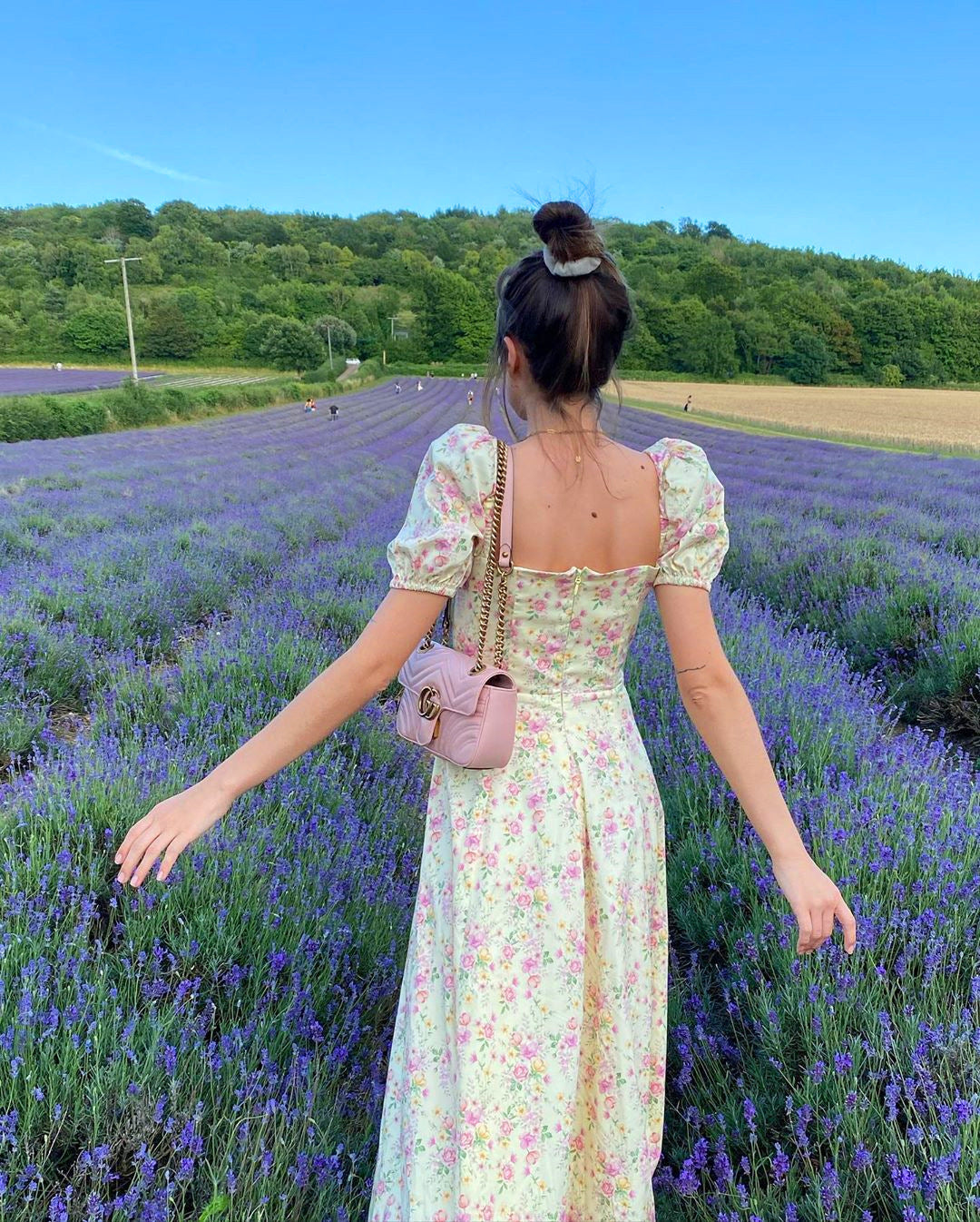 Charlotte | Women's Floral Puff Sleeve Summer Maxi Dress with Slit and Cinched Waist