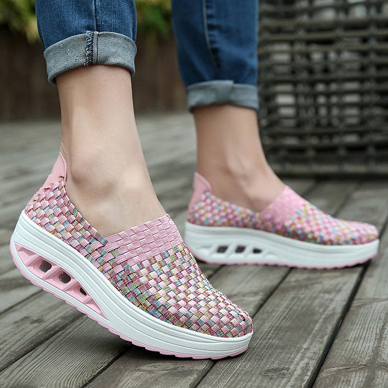 Opaline | Women's Multicolour Woven Slip-On Orthopaedic Sneakers with Slanted Platform Sole