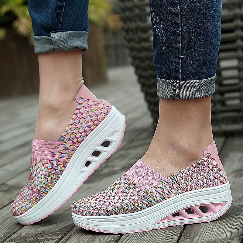 Opaline | Women's Multicolour Woven Slip-On Orthopaedic Sneakers with Slanted Platform Sole