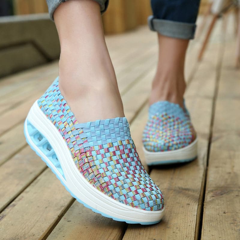 Opaline | Women's Multicolour Woven Slip-On Orthopaedic Sneakers with Slanted Platform Sole