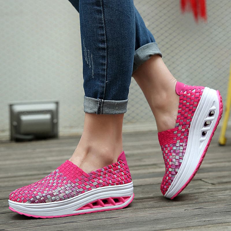 Opaline | Women's Multicolour Woven Slip-On Orthopaedic Sneakers with Slanted Platform Sole