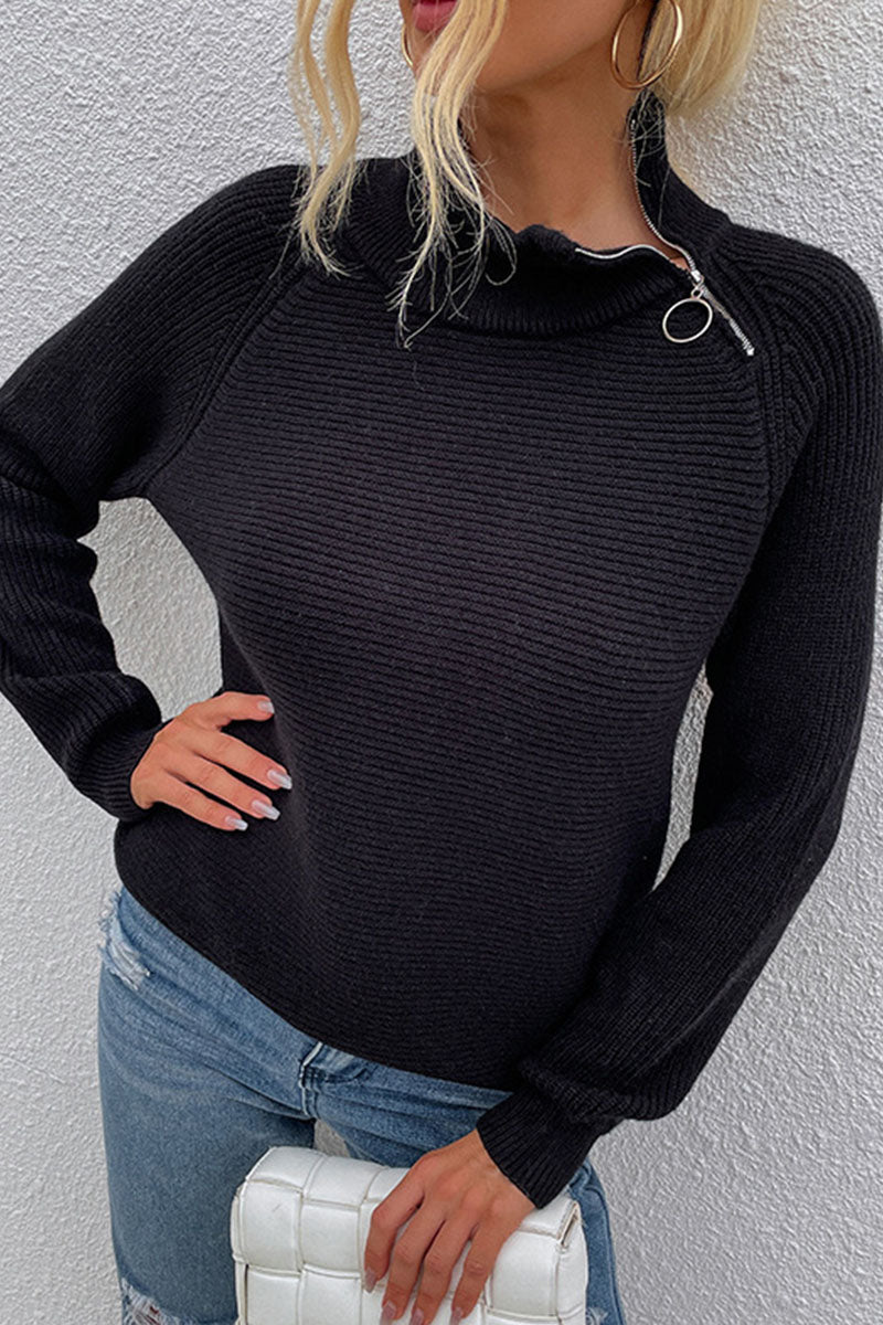 Valera | Women's Zip-Up Neckline Jumper in Solid Colours