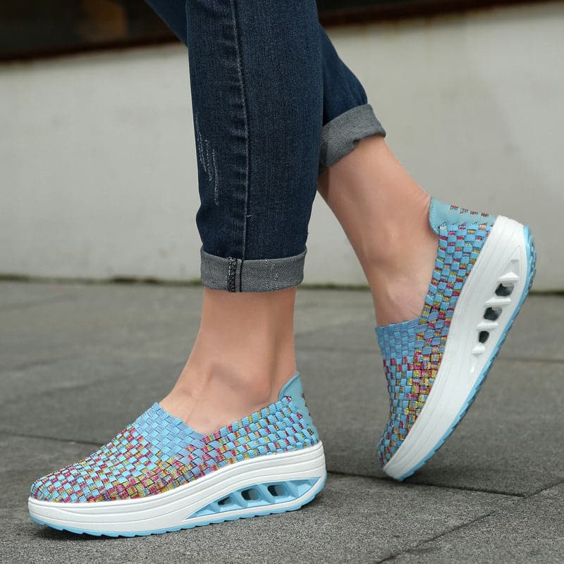 Opaline | Women's Multicolour Woven Slip-On Orthopaedic Sneakers with Slanted Platform Sole